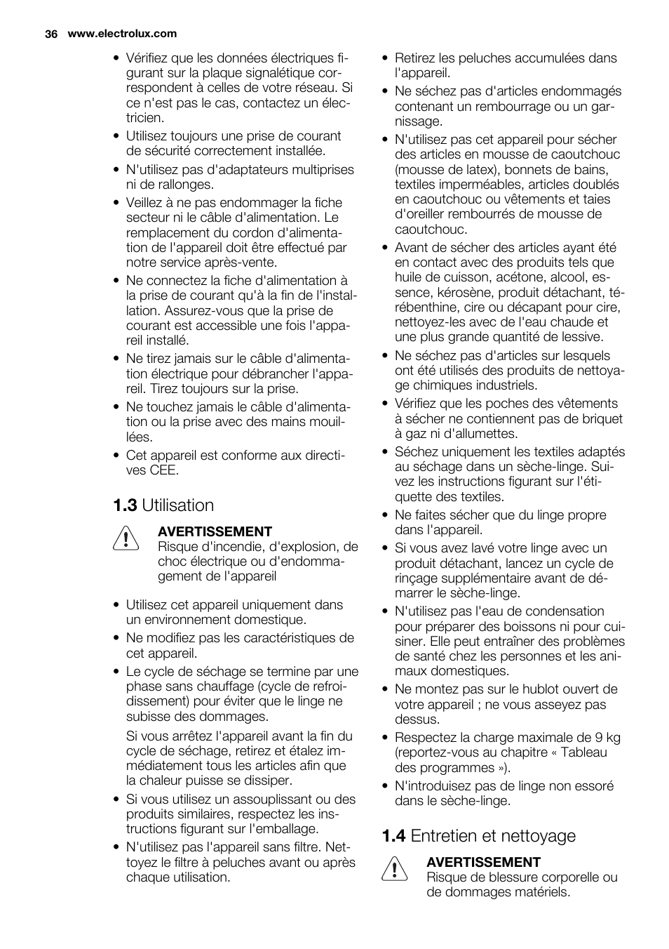 3 utilisation, 4 entretien et nettoyage | Electrolux EDH3497RDW User Manual | Page 36 / 72
