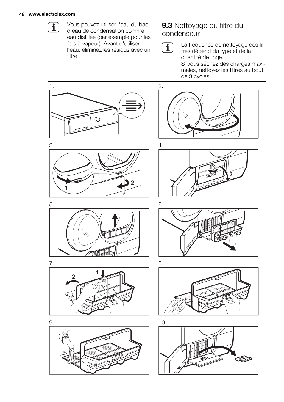 3 nettoyage du filtre du condenseur | Electrolux EDH3497RDW User Manual | Page 46 / 72