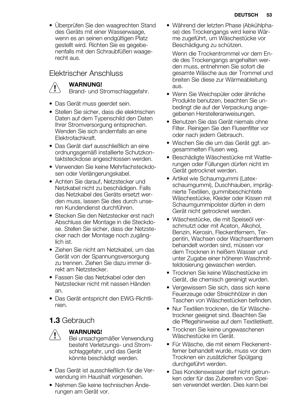 Elektrischer anschluss, 3 gebrauch | Electrolux EDH3497RDW User Manual | Page 53 / 72