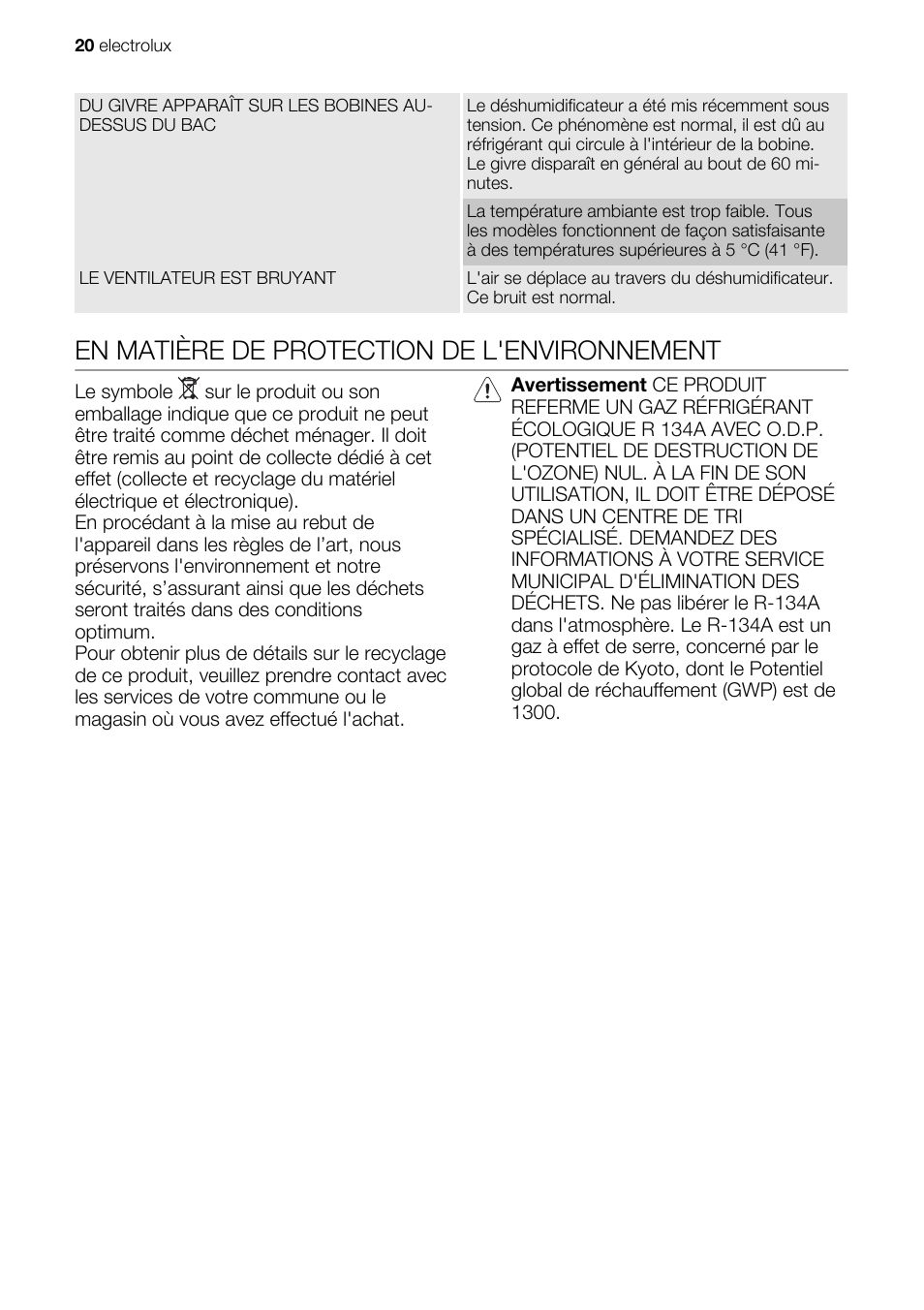 En matière de protection de l'environnement | Electrolux EXD25DN3W User Manual | Page 20 / 72