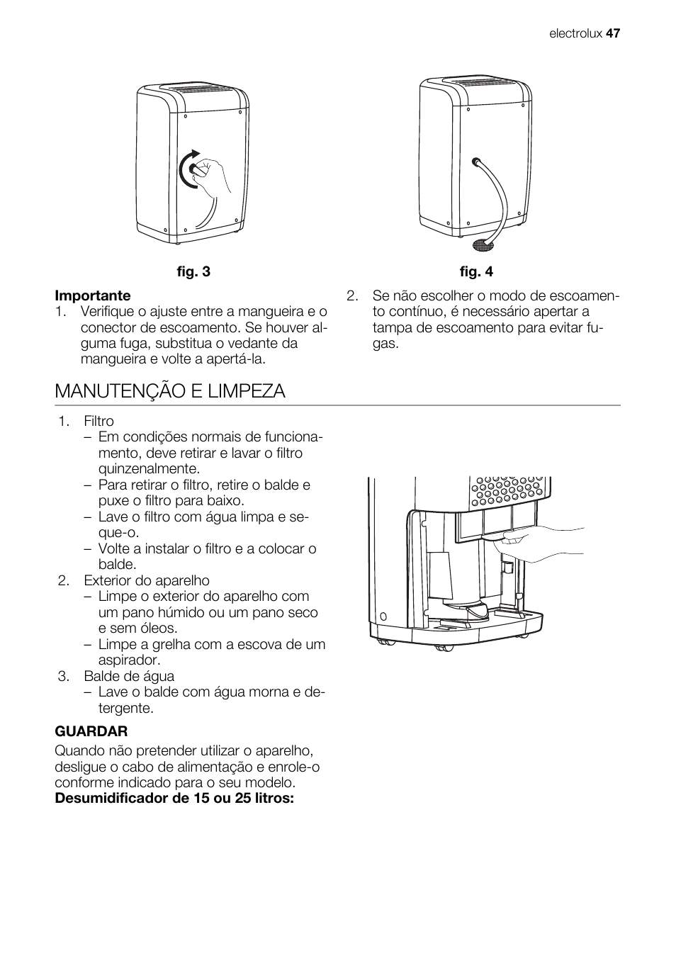 Manutenção e limpeza | Electrolux EXD25DN3W User Manual | Page 47 / 72