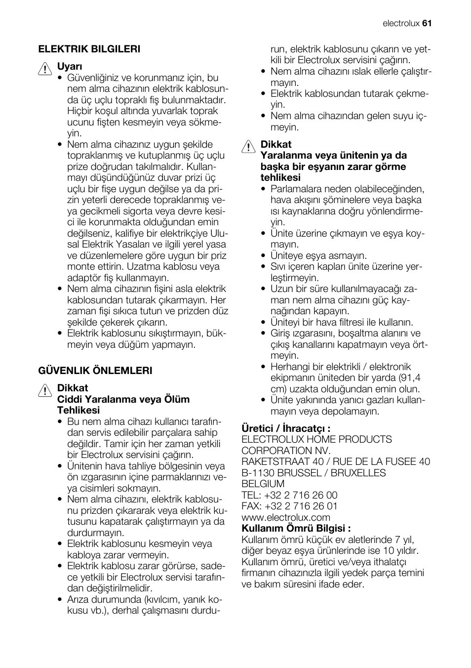 Electrolux EXD25DN3W User Manual | Page 61 / 72