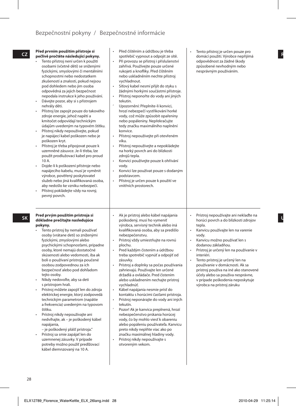 Bezpečnostní pokyny / bezpečnostné informácie | Electrolux EEWA5110 User Manual | Page 28 / 60