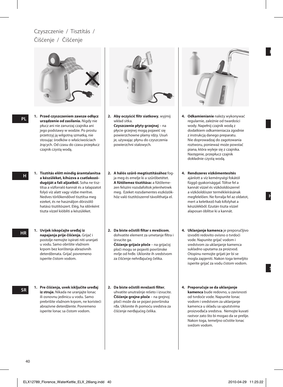 Czyszczenie / tisztítás, Čišćenje | Electrolux EEWA5110 User Manual | Page 40 / 60