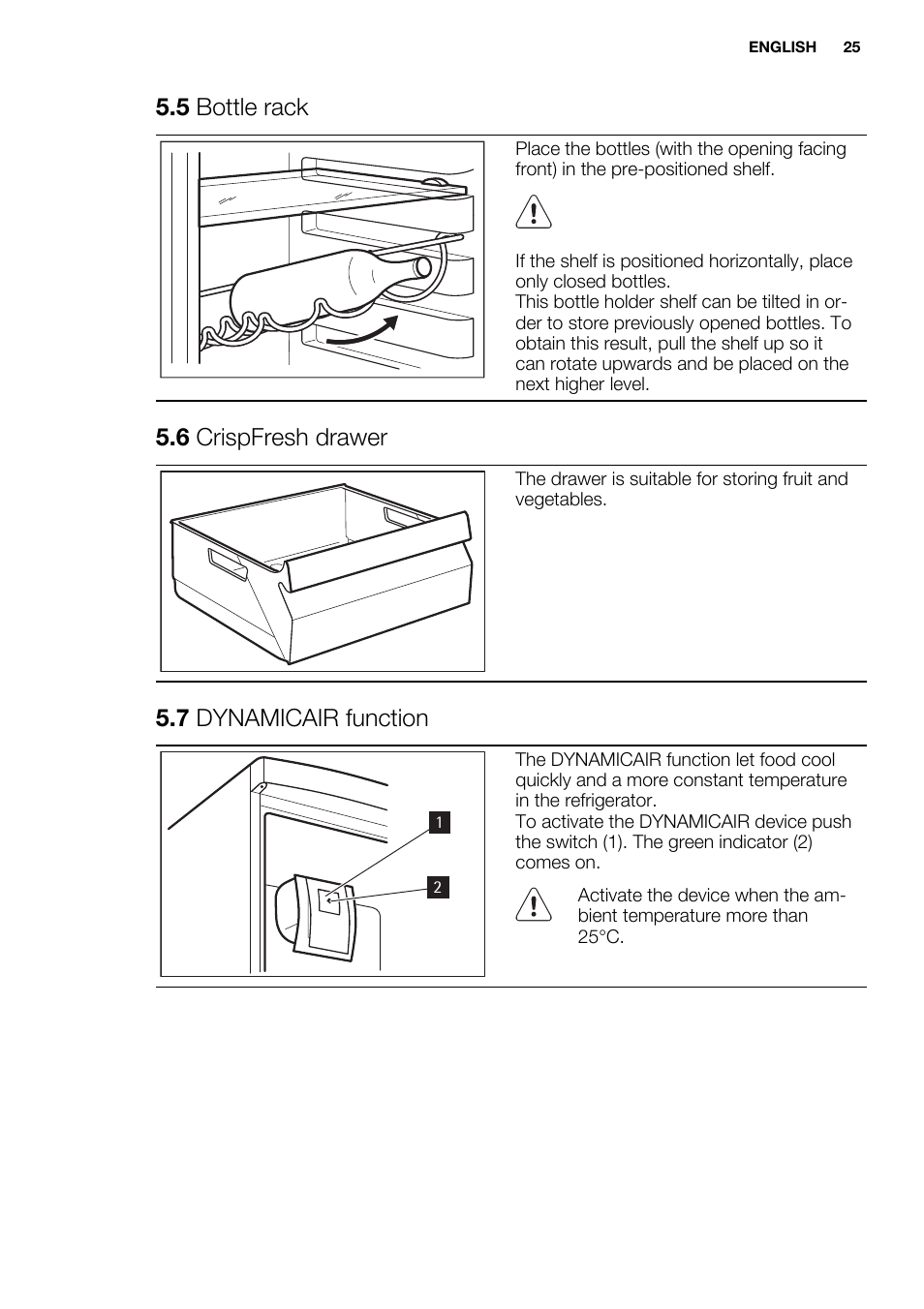 5 bottle rack, 6 crispfresh drawer, 7 dynamicair function | Electrolux ERF4110AOW User Manual | Page 25 / 72