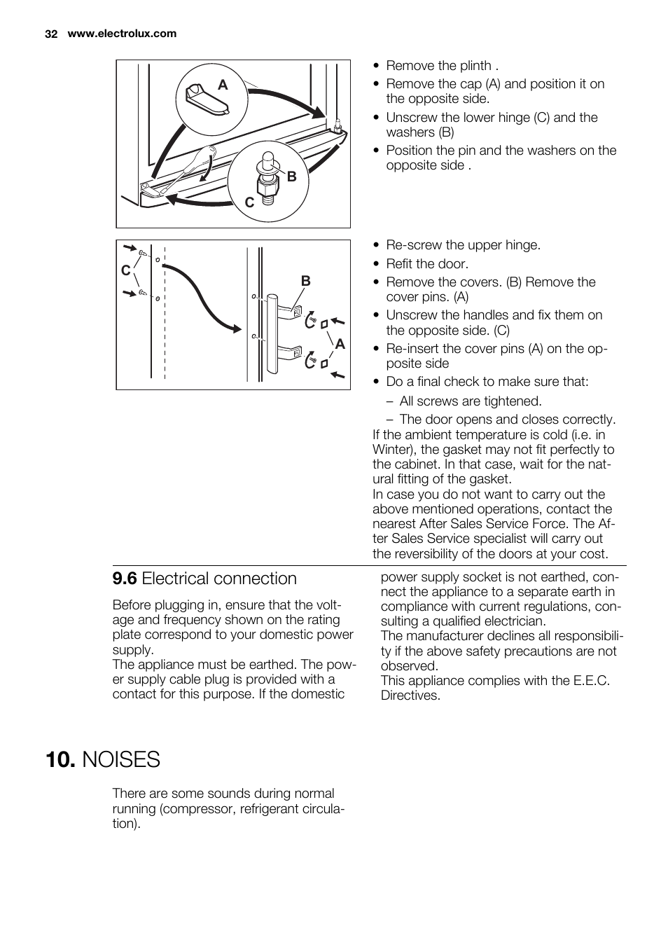 Noises, 6 electrical connection | Electrolux ERF4110AOW User Manual | Page 32 / 72