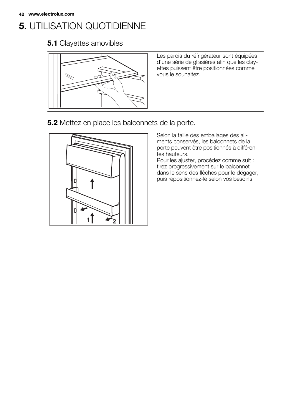 Utilisation quotidienne | Electrolux ERF4110AOW User Manual | Page 42 / 72