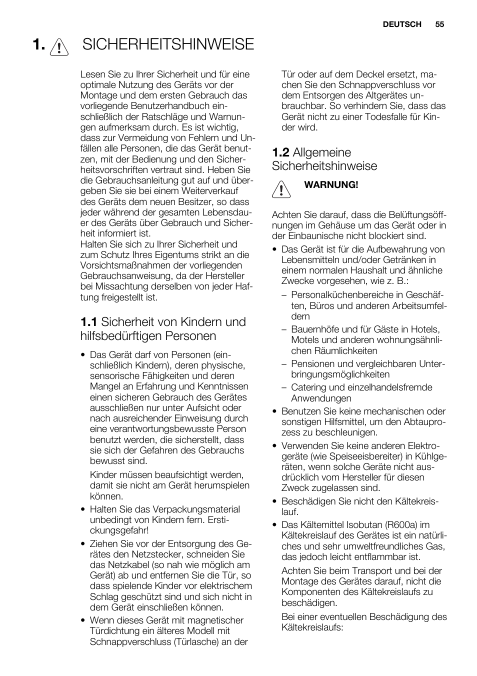 Sicherheitshinweise, 2 allgemeine sicherheitshinweise | Electrolux ERF4110AOW User Manual | Page 55 / 72