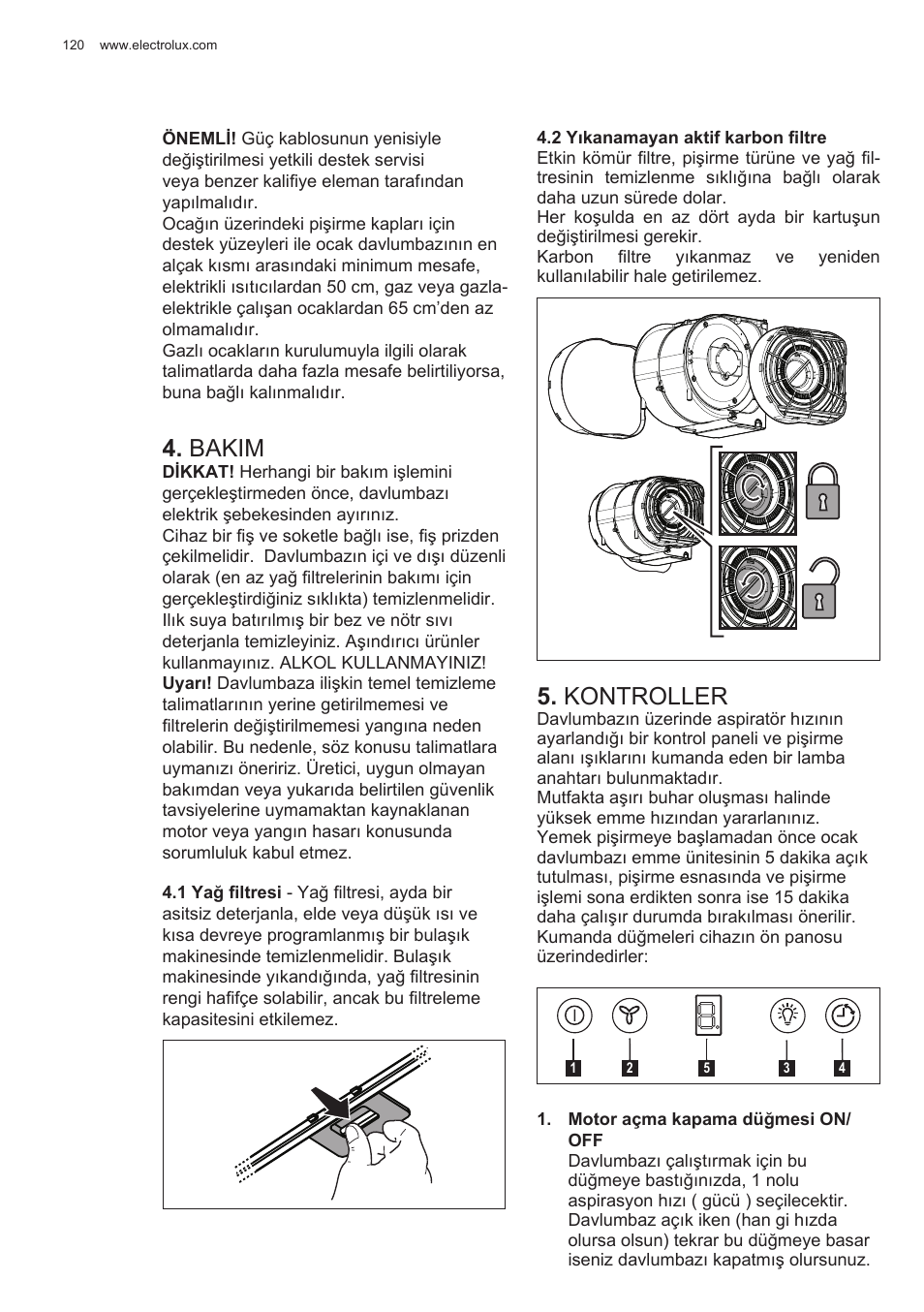 Bakim, Kontroller | Electrolux EFG50300X User Manual | Page 120 / 156