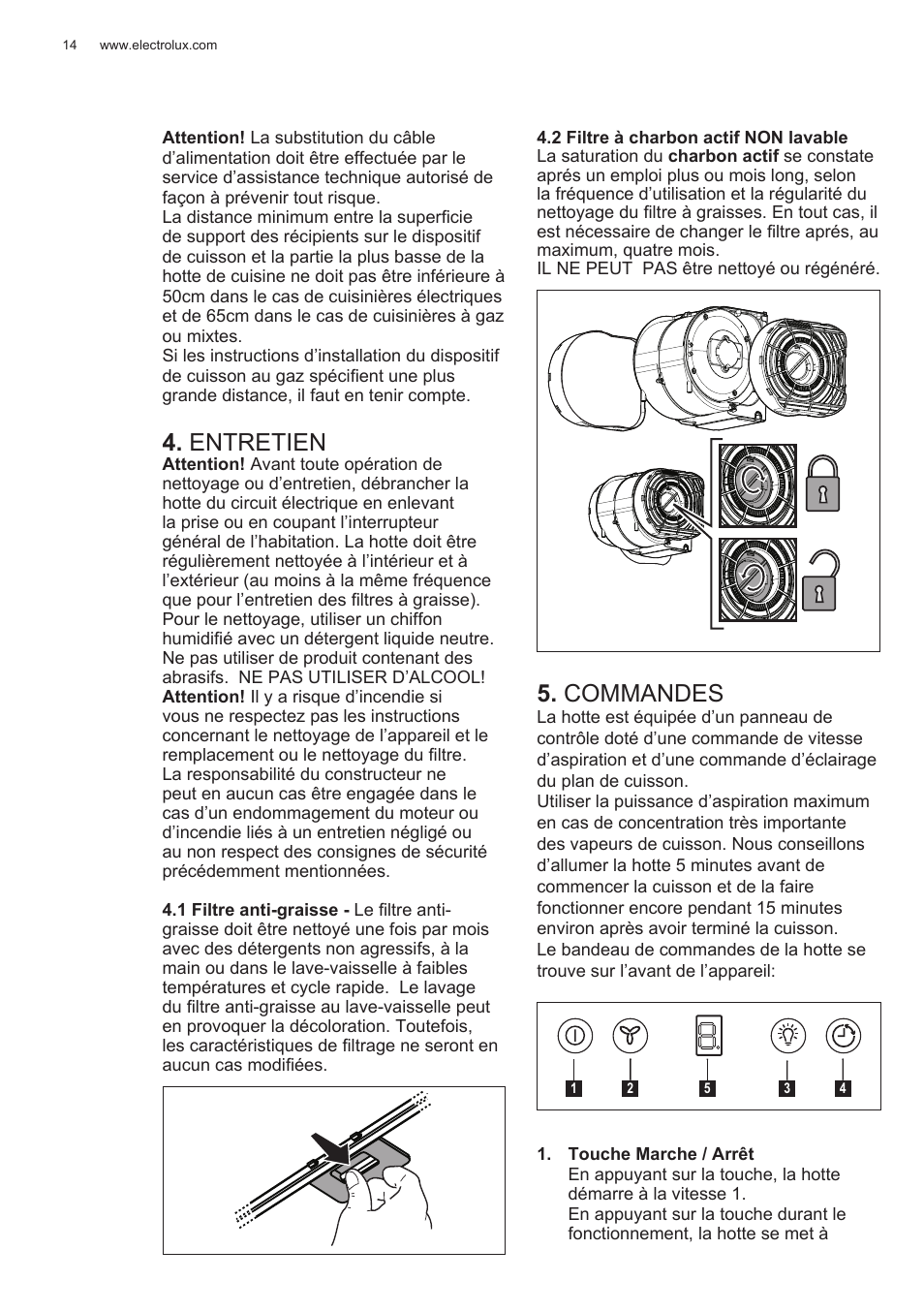 Entretien, Commandes | Electrolux EFG50300X User Manual | Page 14 / 156