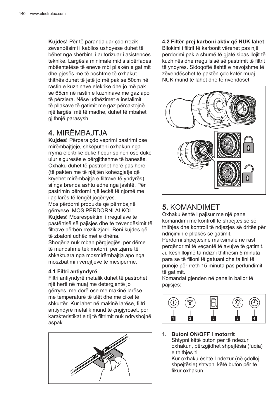 Mirëmbajtja, Komandimet | Electrolux EFG50300X User Manual | Page 140 / 156