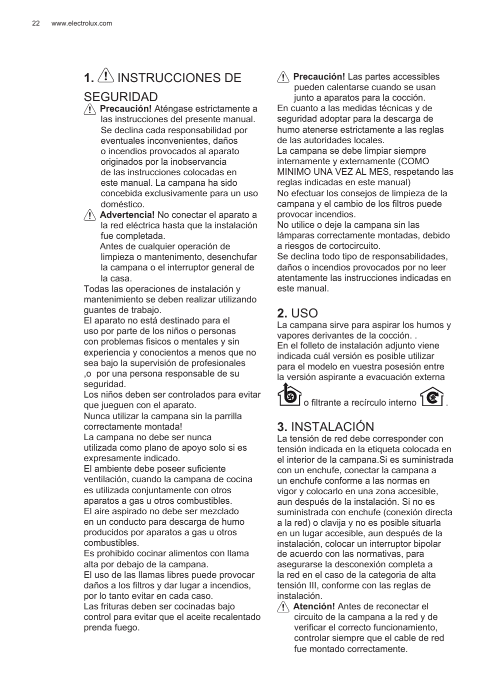 Instrucciones de seguridad, Instalación | Electrolux EFG50300X User Manual | Page 22 / 156