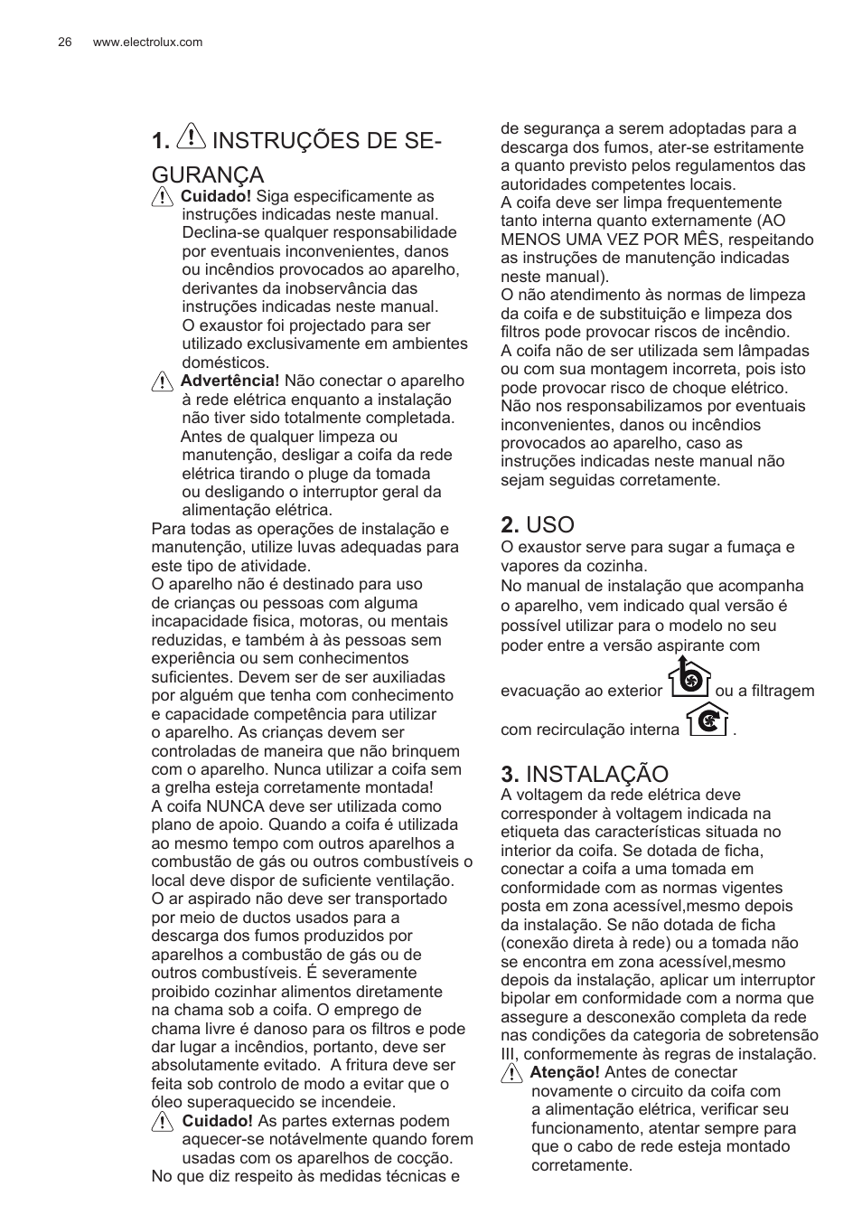 Instruções de se- gurança, Instalação | Electrolux EFG50300X User Manual | Page 26 / 156