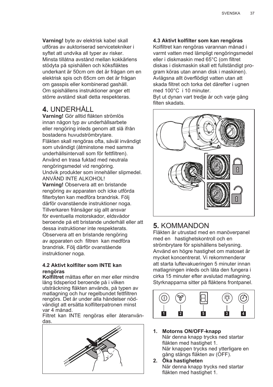 Underhåll, Kommandon | Electrolux EFG50300X User Manual | Page 37 / 156