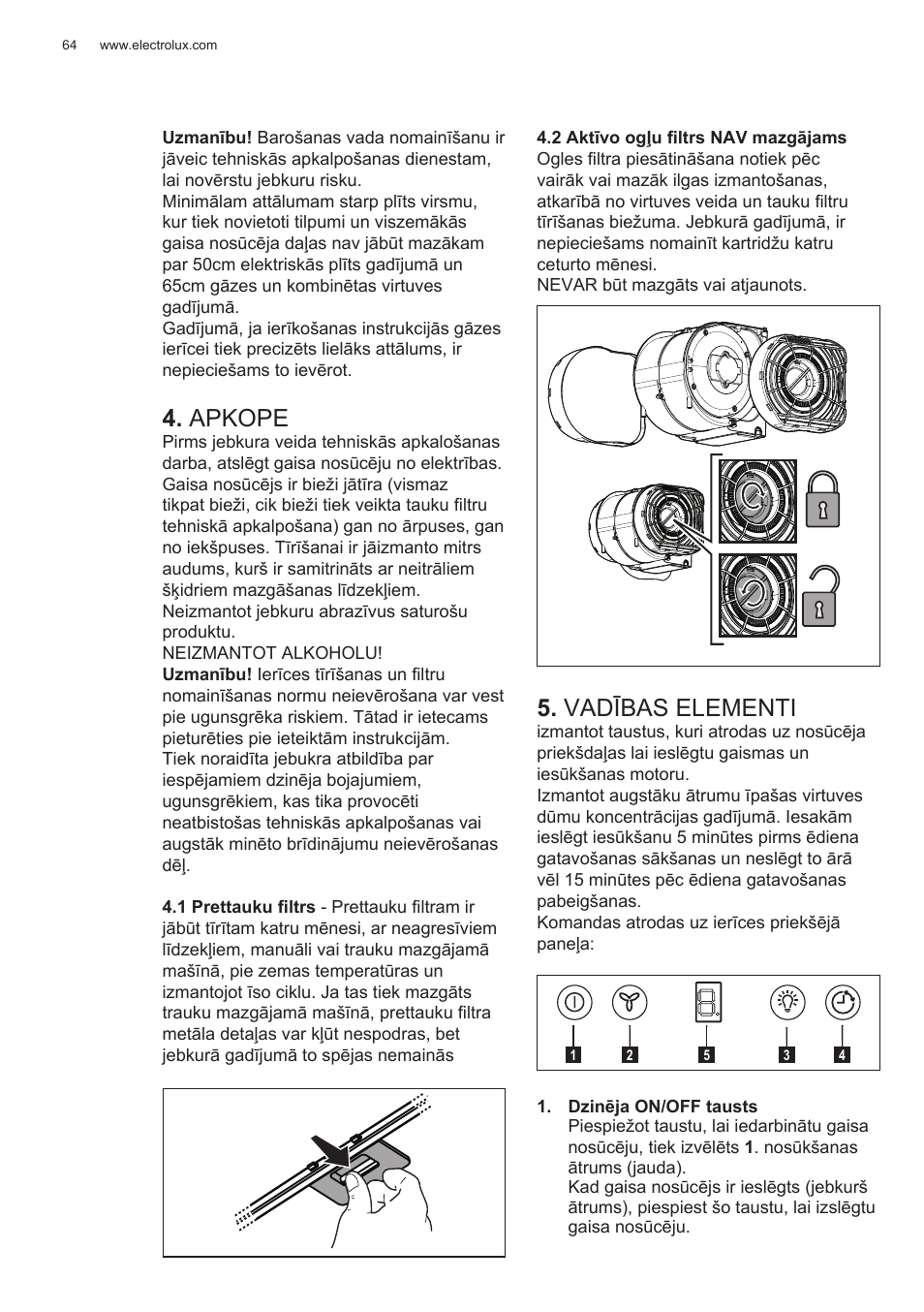 Apkope, Vadības elementi | Electrolux EFG50300X User Manual | Page 64 / 156