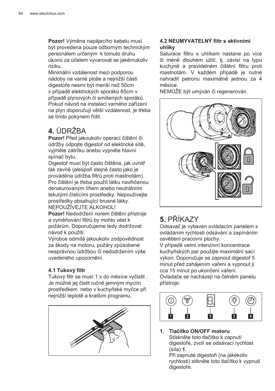 Příkazy, Údržba | Electrolux EFG50300X User Manual | Page 84 / 156