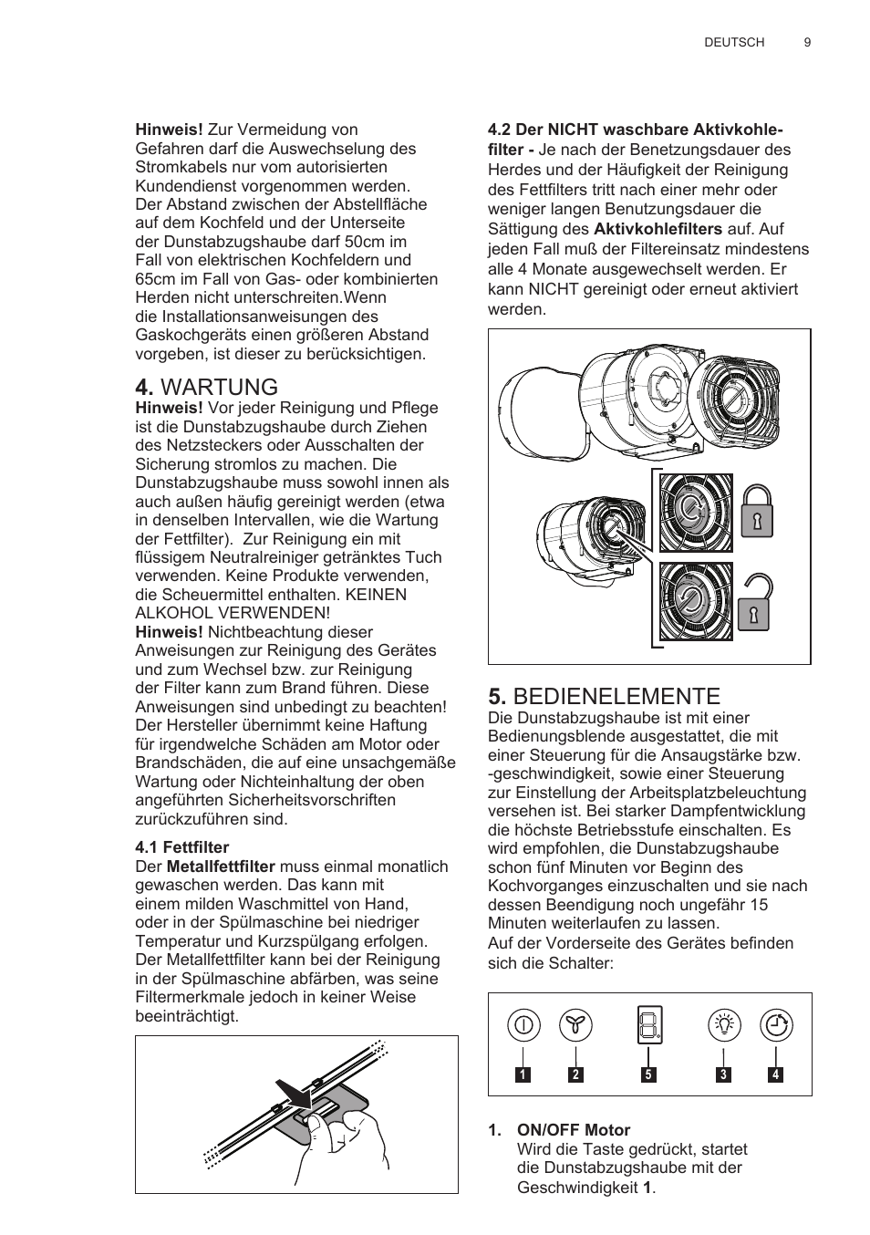 Bedienelemente, Wartung | Electrolux EFG50300X User Manual | Page 9 / 156