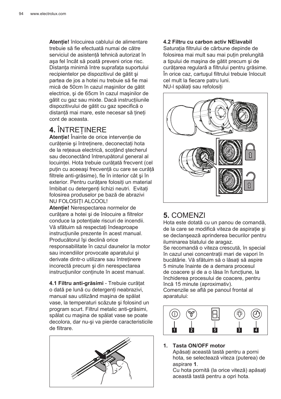 Întreţinere, Comenzi | Electrolux EFG50300X User Manual | Page 94 / 156