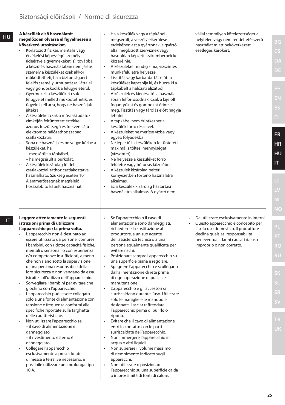 Norme di sicurezza, Biztonsági előírások | Electrolux EKF7500 User Manual | Page 25 / 72