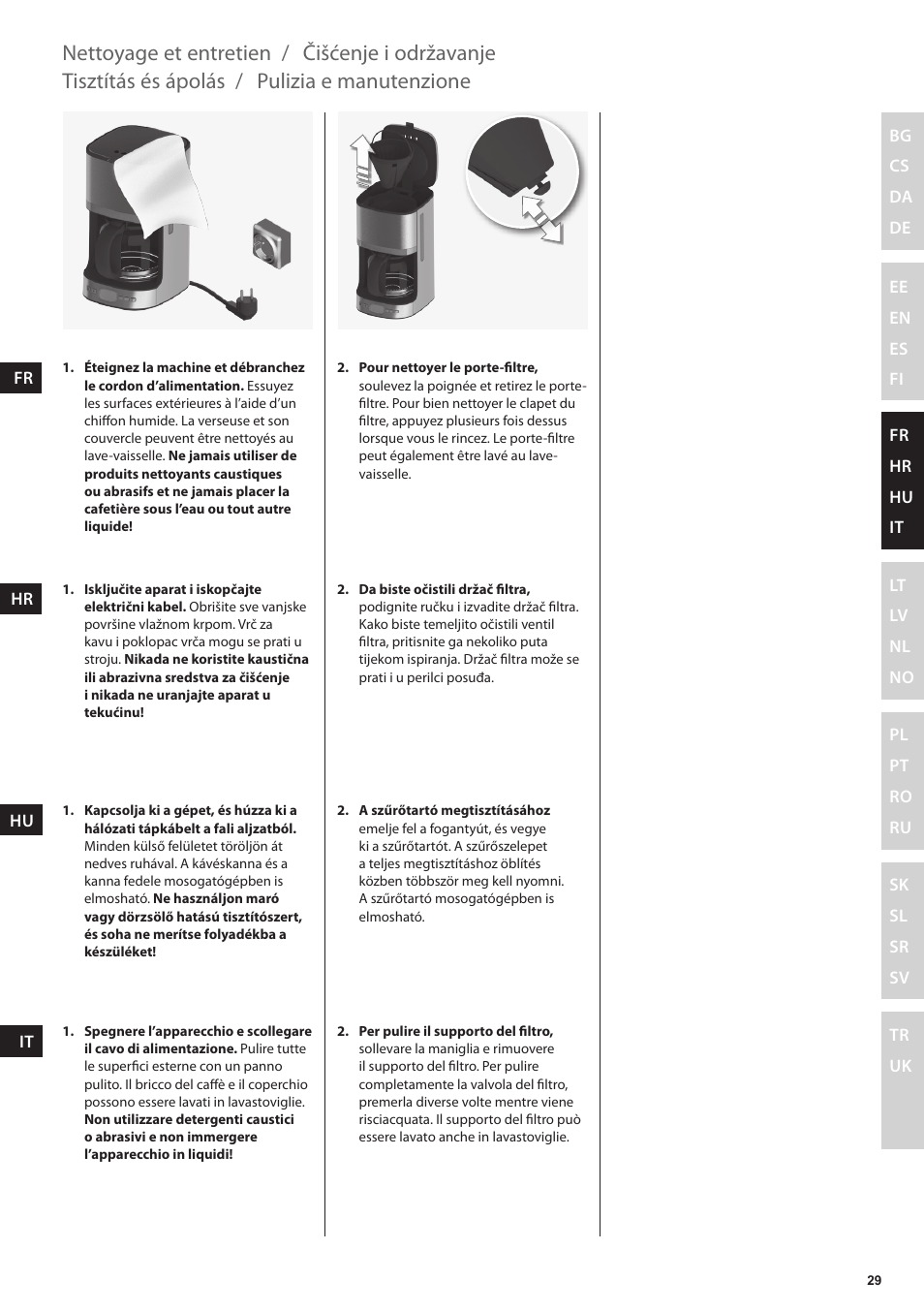 Pulizia e manutenzione, Tisztítás és ápolás, Čišćenje i održavanje | Nettoyage et entretien | Electrolux EKF7500 User Manual | Page 29 / 72