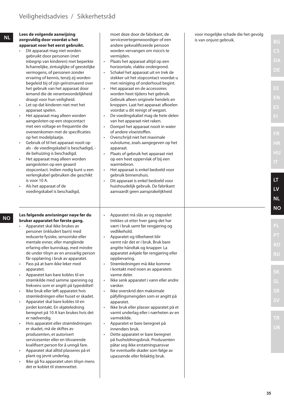 Sikkerhetsråd, Veiligheidsadvies | Electrolux EKF7500 User Manual | Page 35 / 72