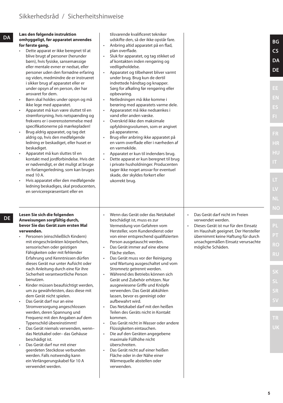 Sicherheitshinweise, Sikkerhedsråd | Electrolux EKF7500 User Manual | Page 5 / 72