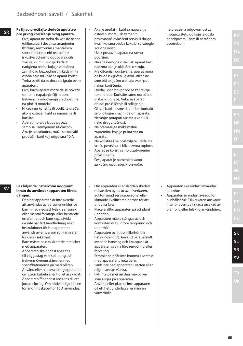 Säkerhet, Bezbednosni saveti | Electrolux EKF7500 User Manual | Page 55 / 72