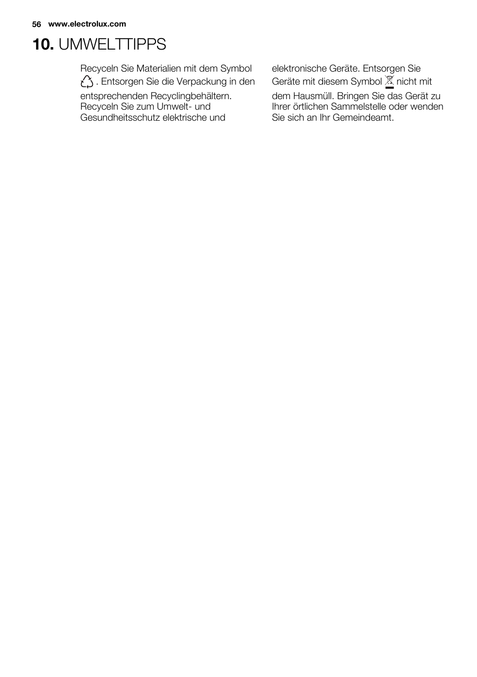 Umwelttipps | Electrolux EHF3320FOK User Manual | Page 56 / 60