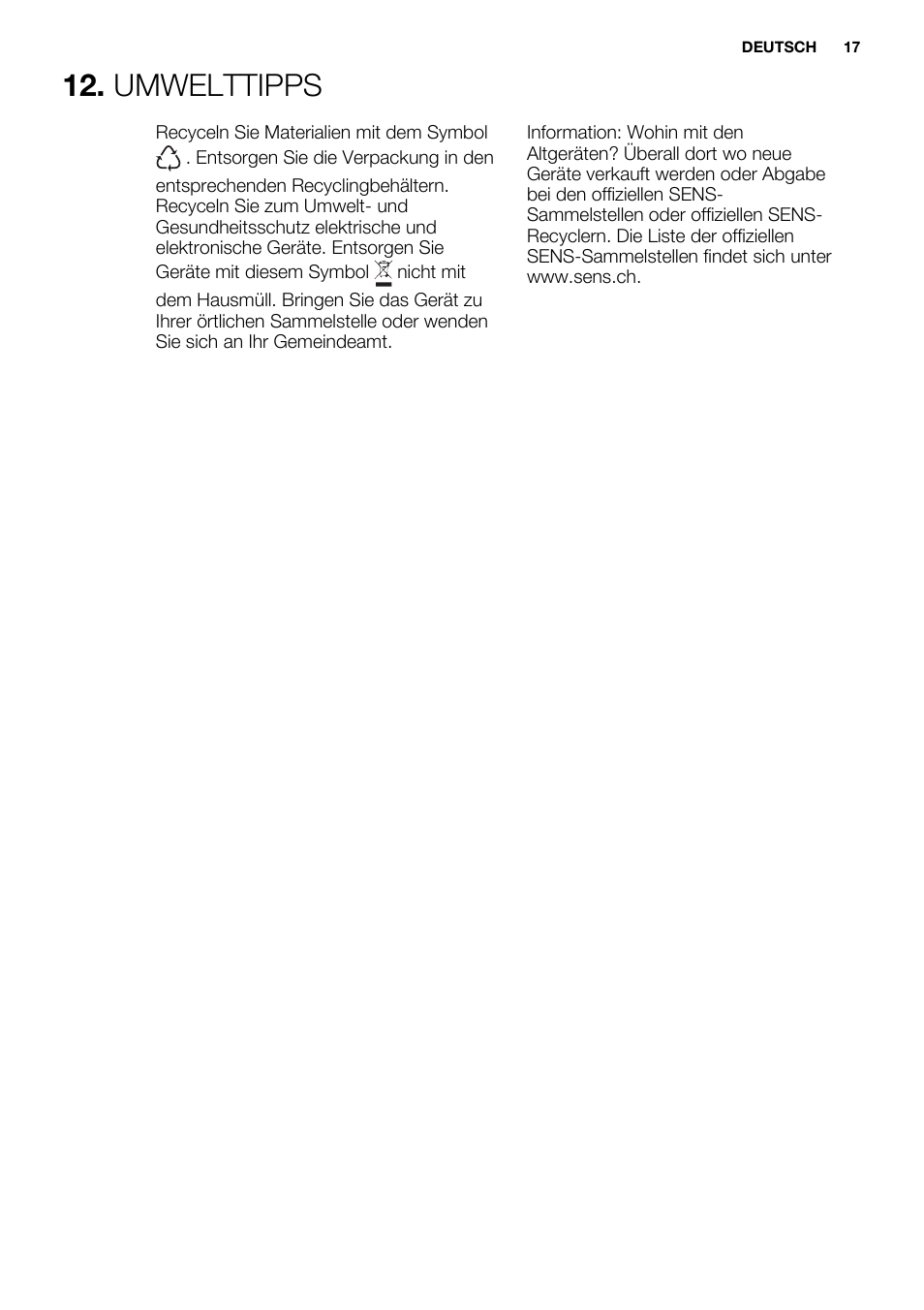 Umwelttipps | Electrolux ESF2300OW User Manual | Page 17 / 64