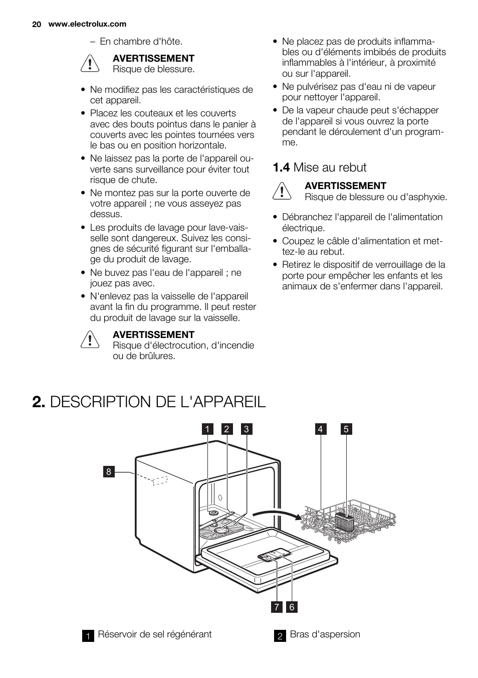 Description de l'appareil, 4 mise au rebut | Electrolux ESF2300OW User Manual | Page 20 / 64
