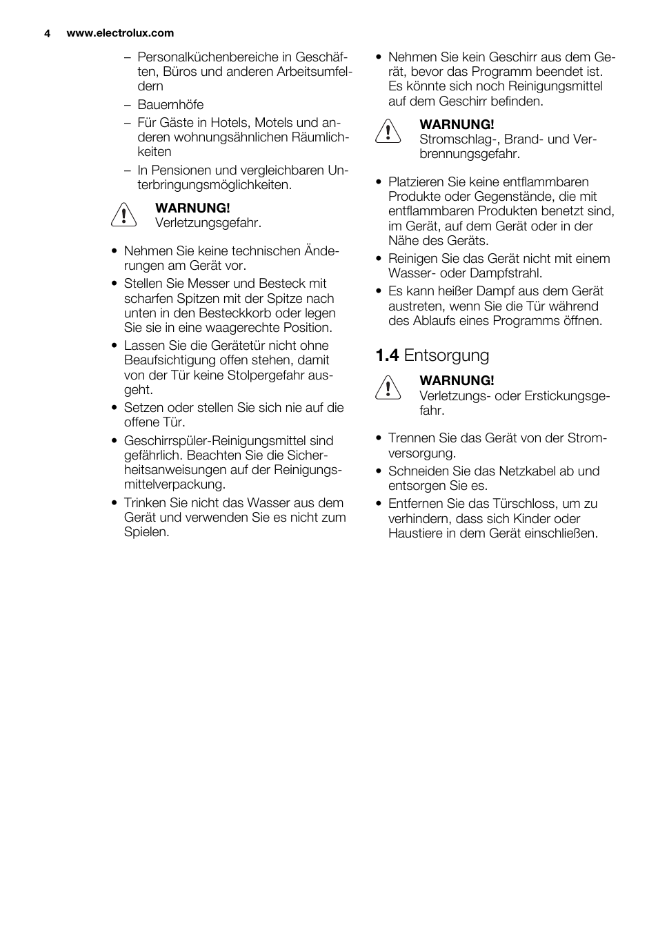 4 entsorgung | Electrolux ESF2300OW User Manual | Page 4 / 64