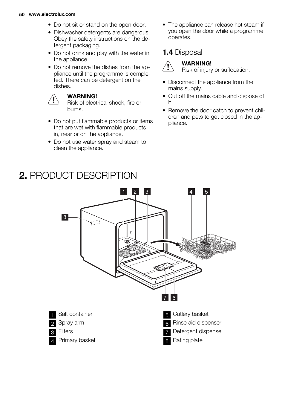 Product description, 4 disposal | Electrolux ESF2300OW User Manual | Page 50 / 64