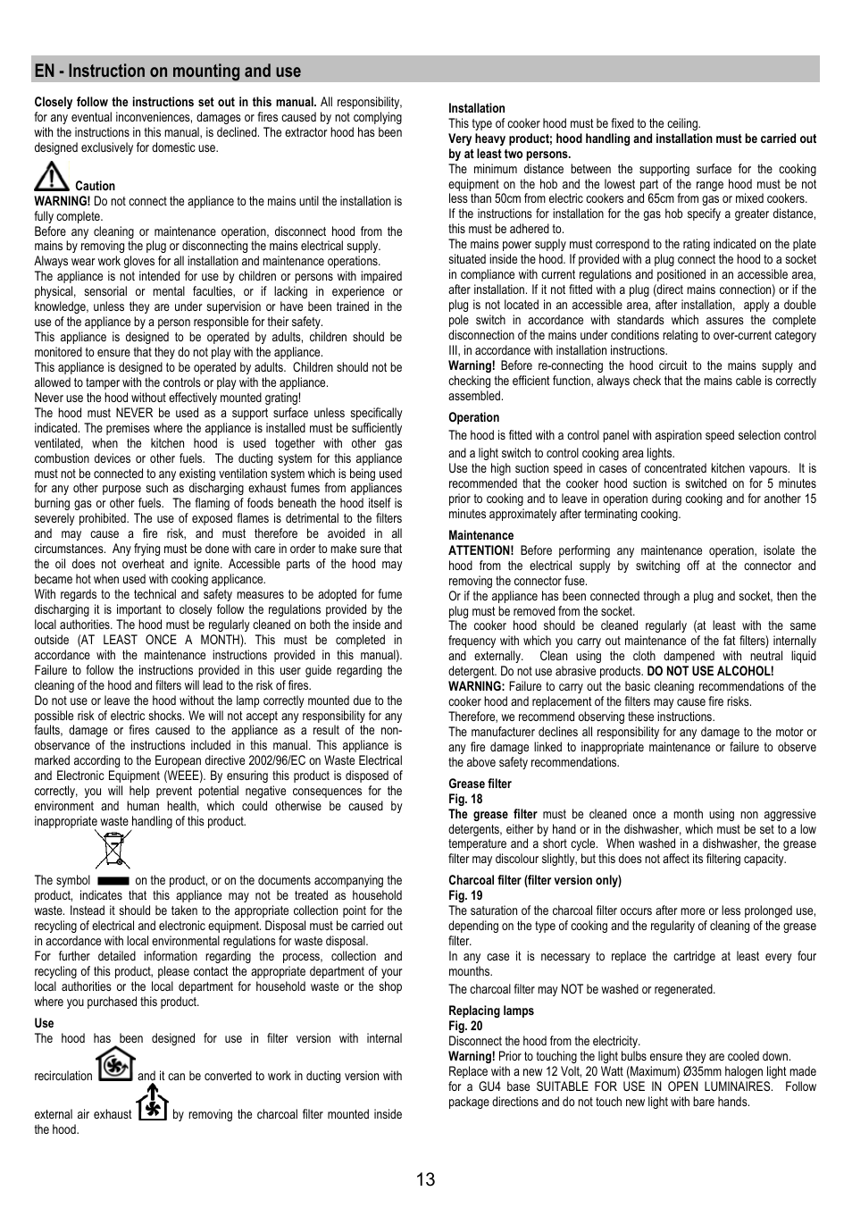 En - instruction on mounting and use | Electrolux EFA40850X User Manual | Page 13 / 48