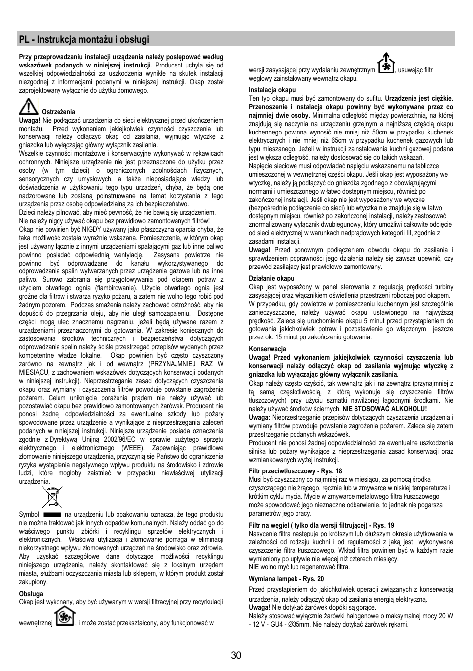 Pl - instrukcja montażu i obsługi | Electrolux EFA40850X User Manual | Page 30 / 48