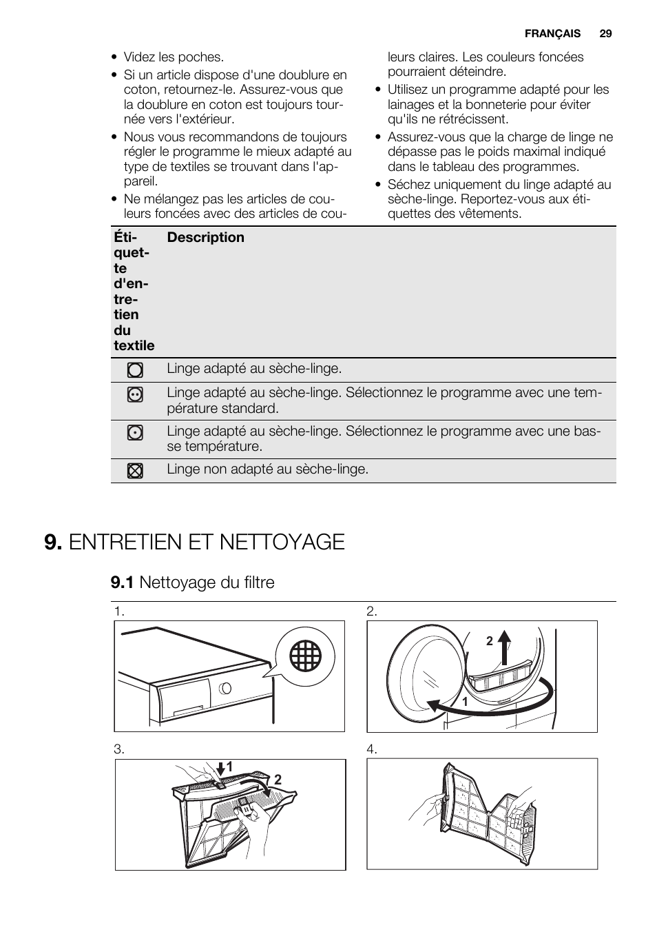 Entretien et nettoyage, 1 nettoyage du filtre | Electrolux EDH3498RDL User Manual | Page 29 / 68