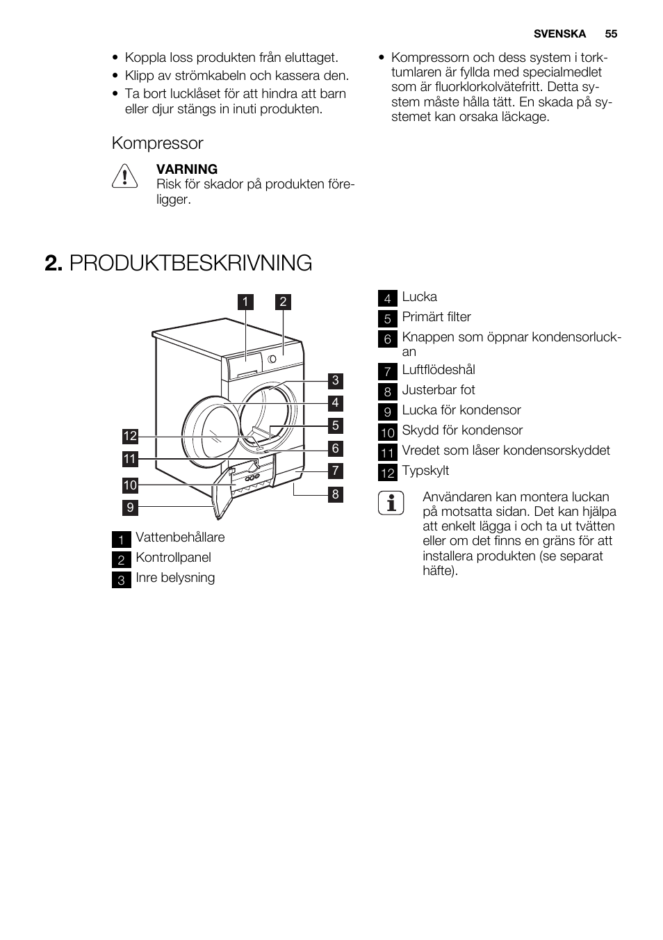 Produktbeskrivning, Kompressor | Electrolux EDH3498RDL User Manual | Page 55 / 68