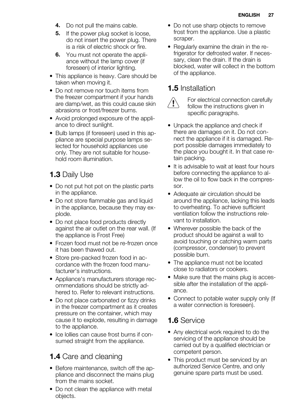 3 daily use, 4 care and cleaning, 5 installation | 6 service | Electrolux EN3480AOX User Manual | Page 27 / 96