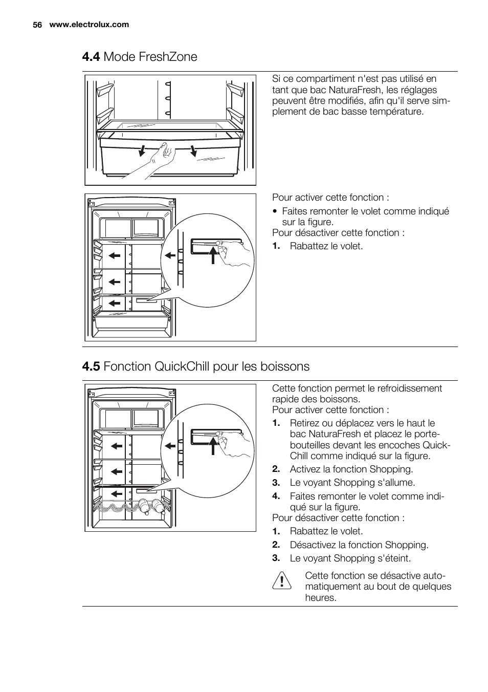 4 mode freshzone, 5 fonction quickchill pour les boissons | Electrolux EN3480AOX User Manual | Page 56 / 96