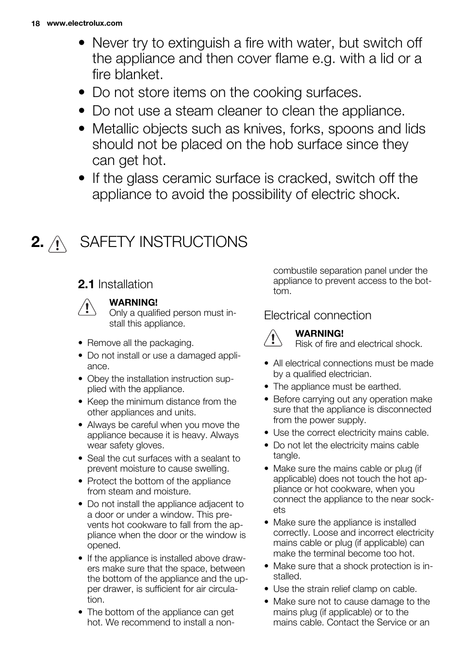 Safety instructions | Electrolux EHF6547FOK User Manual | Page 18 / 60