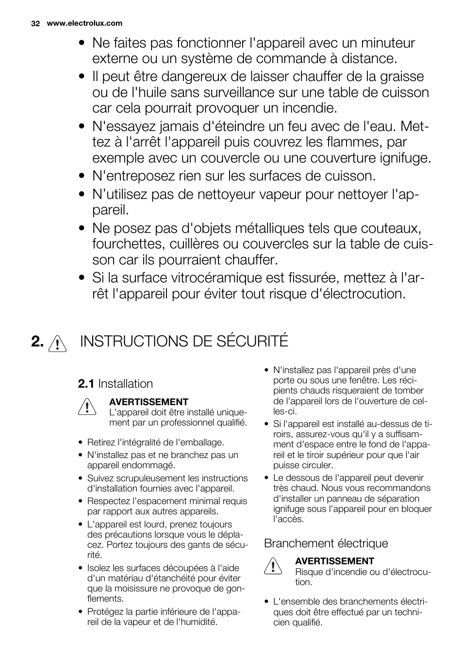 Instructions de sécurité | Electrolux EHF6547FOK User Manual | Page 32 / 60