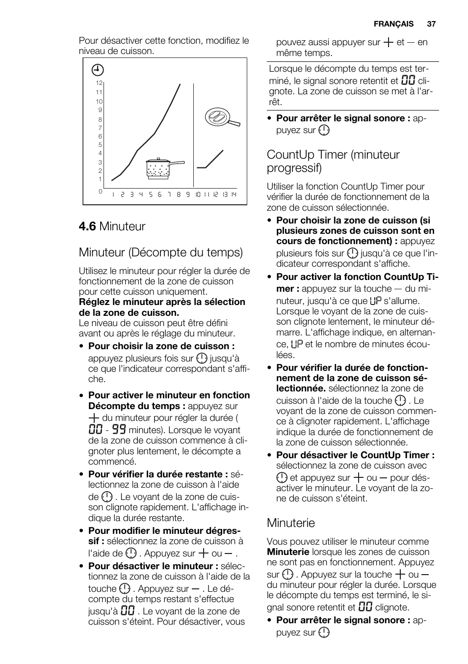 6 minuteur minuteur (décompte du temps), Countup timer (minuteur progressif), Minuterie | Electrolux EHF6547FOK User Manual | Page 37 / 60