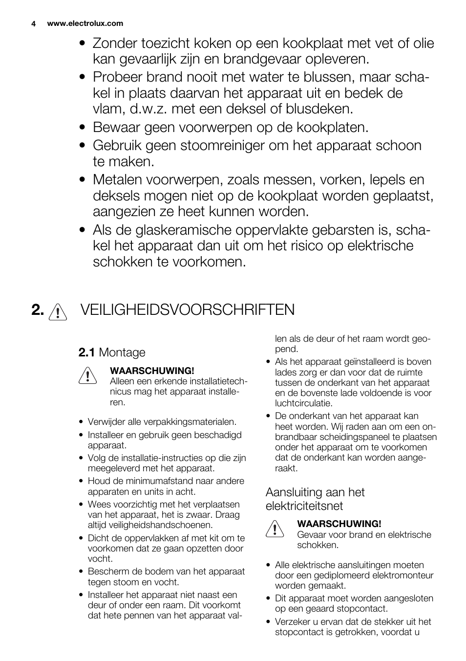 Veiligheidsvoorschriften | Electrolux EHF6547FOK User Manual | Page 4 / 60