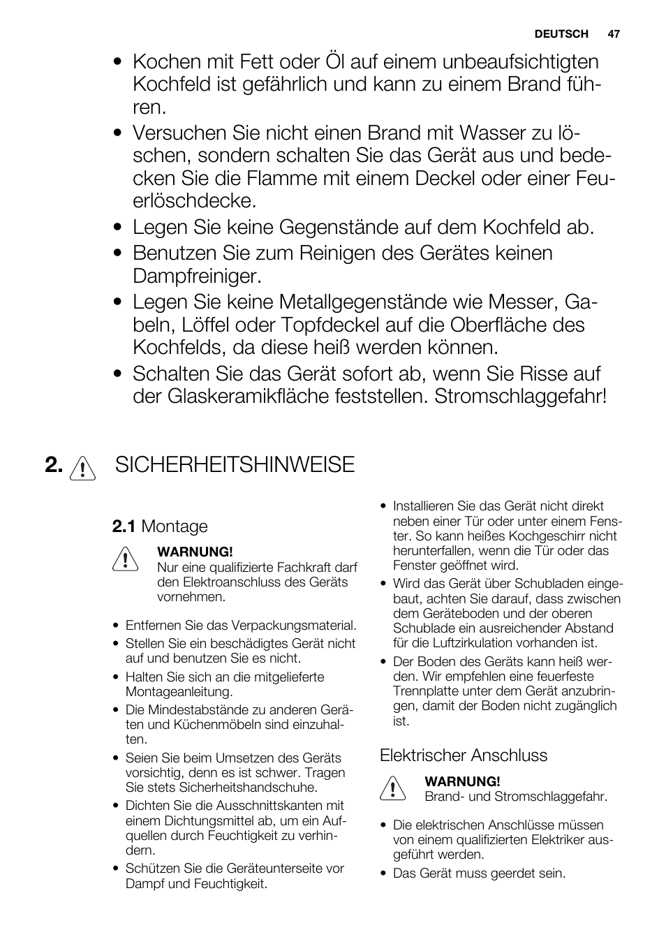 Sicherheitshinweise | Electrolux EHF6547FOK User Manual | Page 47 / 60