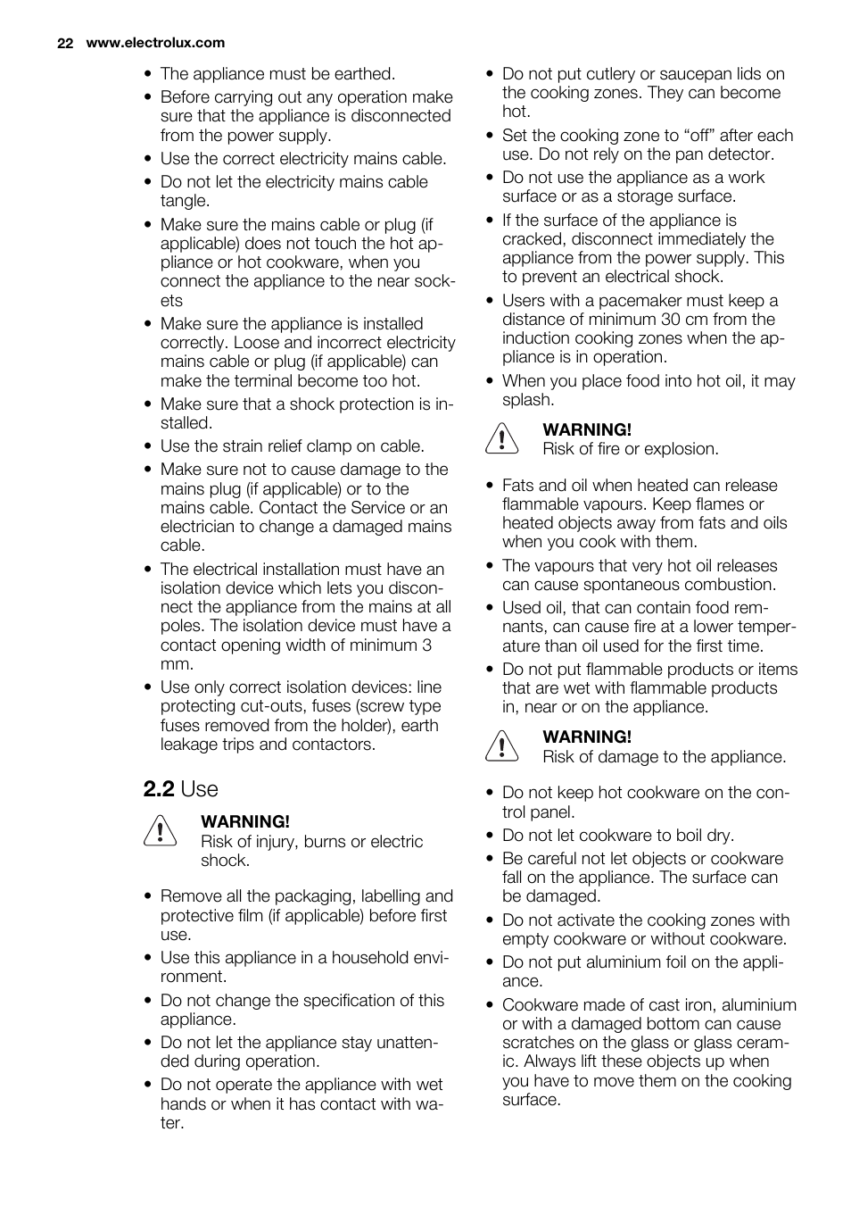 2 use | Electrolux EHL9530FOK User Manual | Page 22 / 72