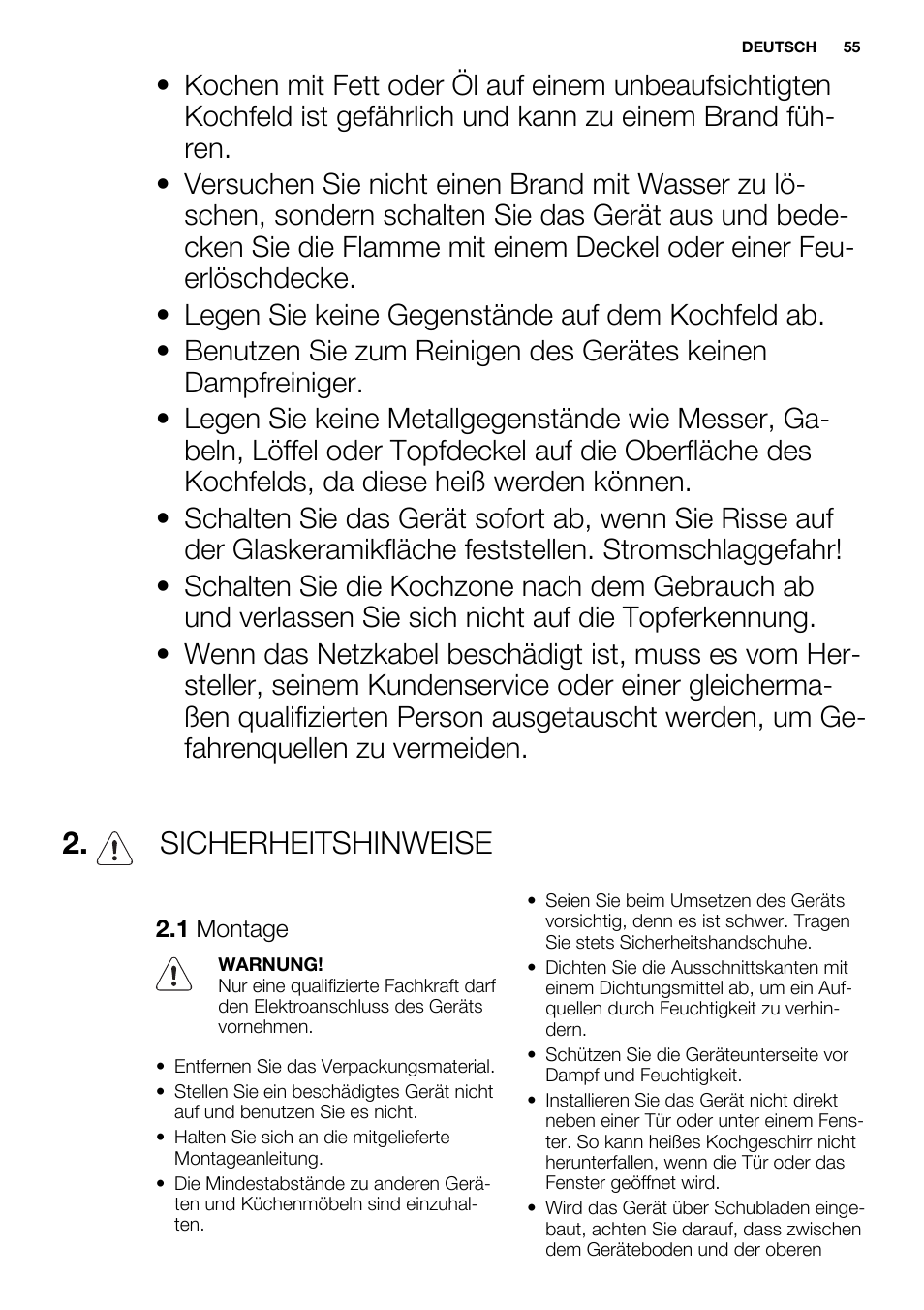 Sicherheitshinweise | Electrolux EHL9530FOK User Manual | Page 55 / 72