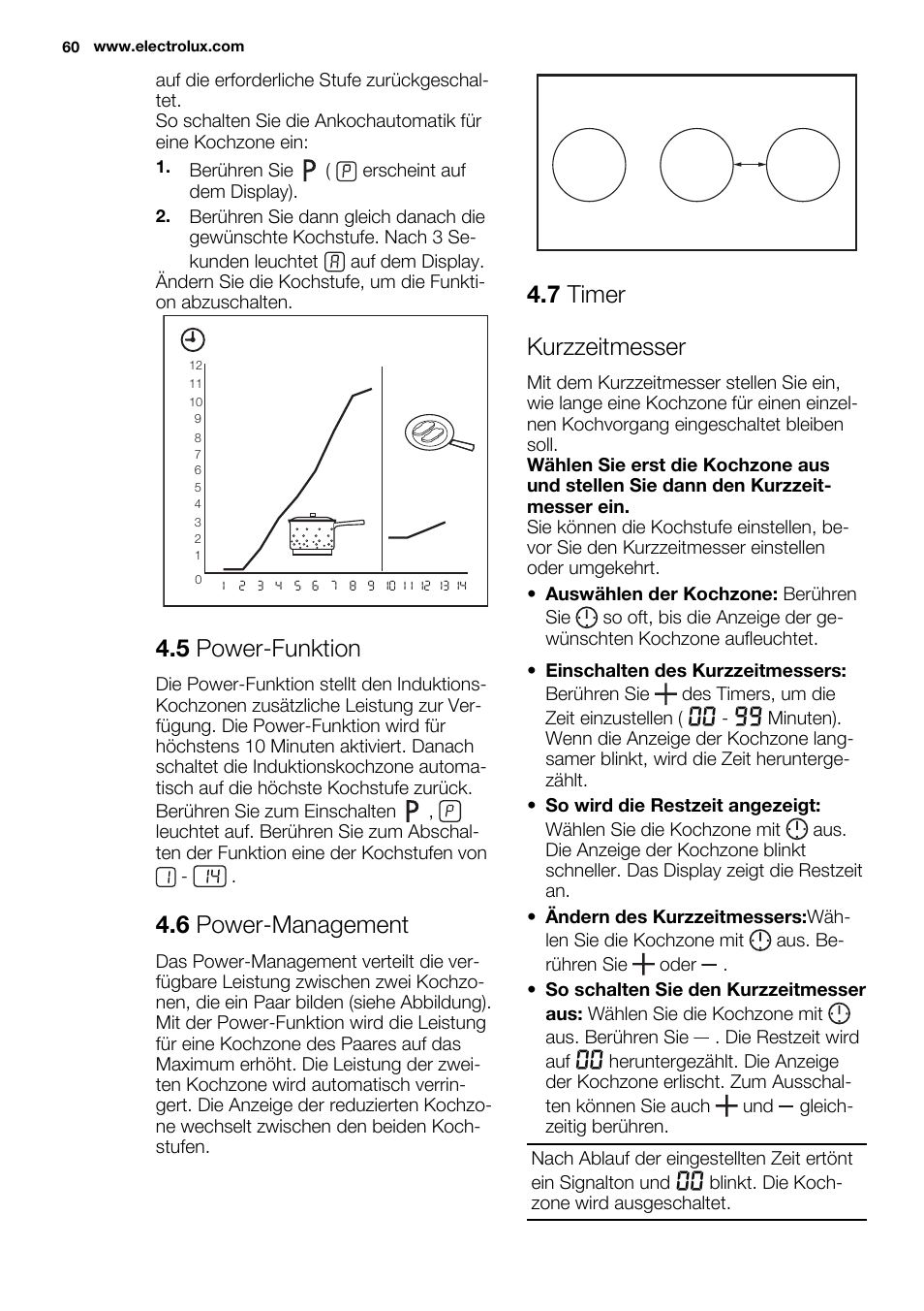 5 power-funktion, 6 power-management, 7 timer kurzzeitmesser | Electrolux EHL9530FOK User Manual | Page 60 / 72