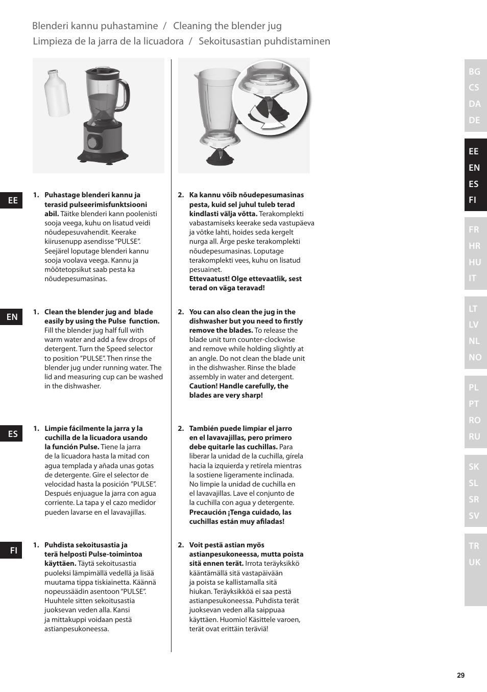 Blenderi kannu puhastamine | Electrolux EFP5300 User Manual | Page 29 / 124