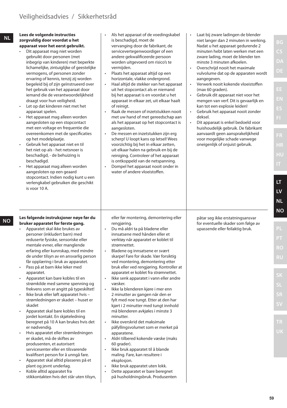 Sikkerhetsråd, Veiligheidsadvies | Electrolux EFP5300 User Manual | Page 59 / 124