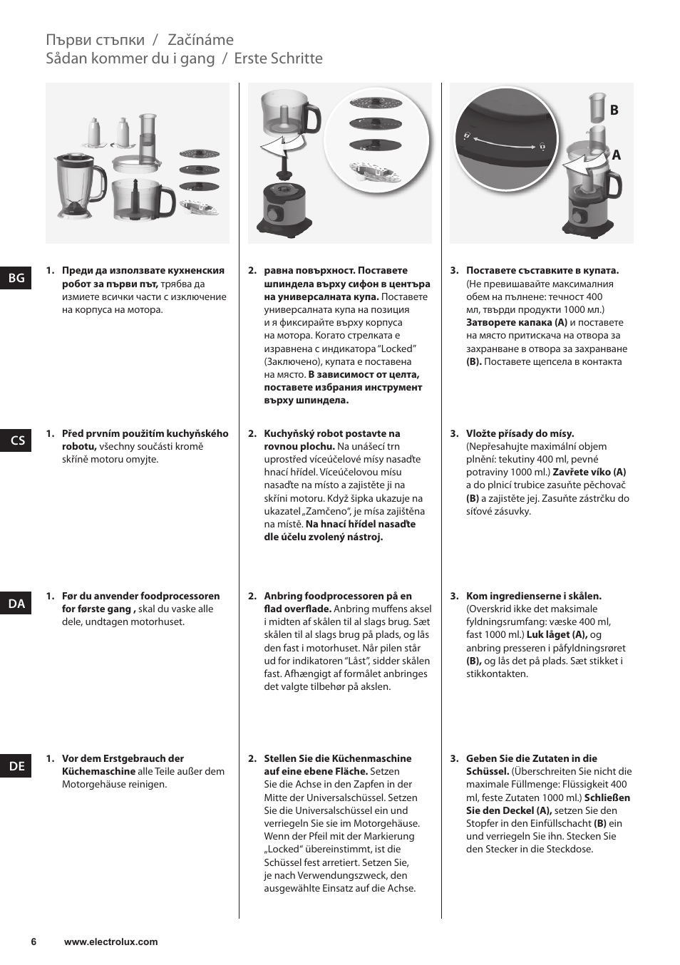 Erste schritte, Sådan kommer du i gang, Začínáme | Първи стъпки | Electrolux EFP5300 User Manual | Page 6 / 124