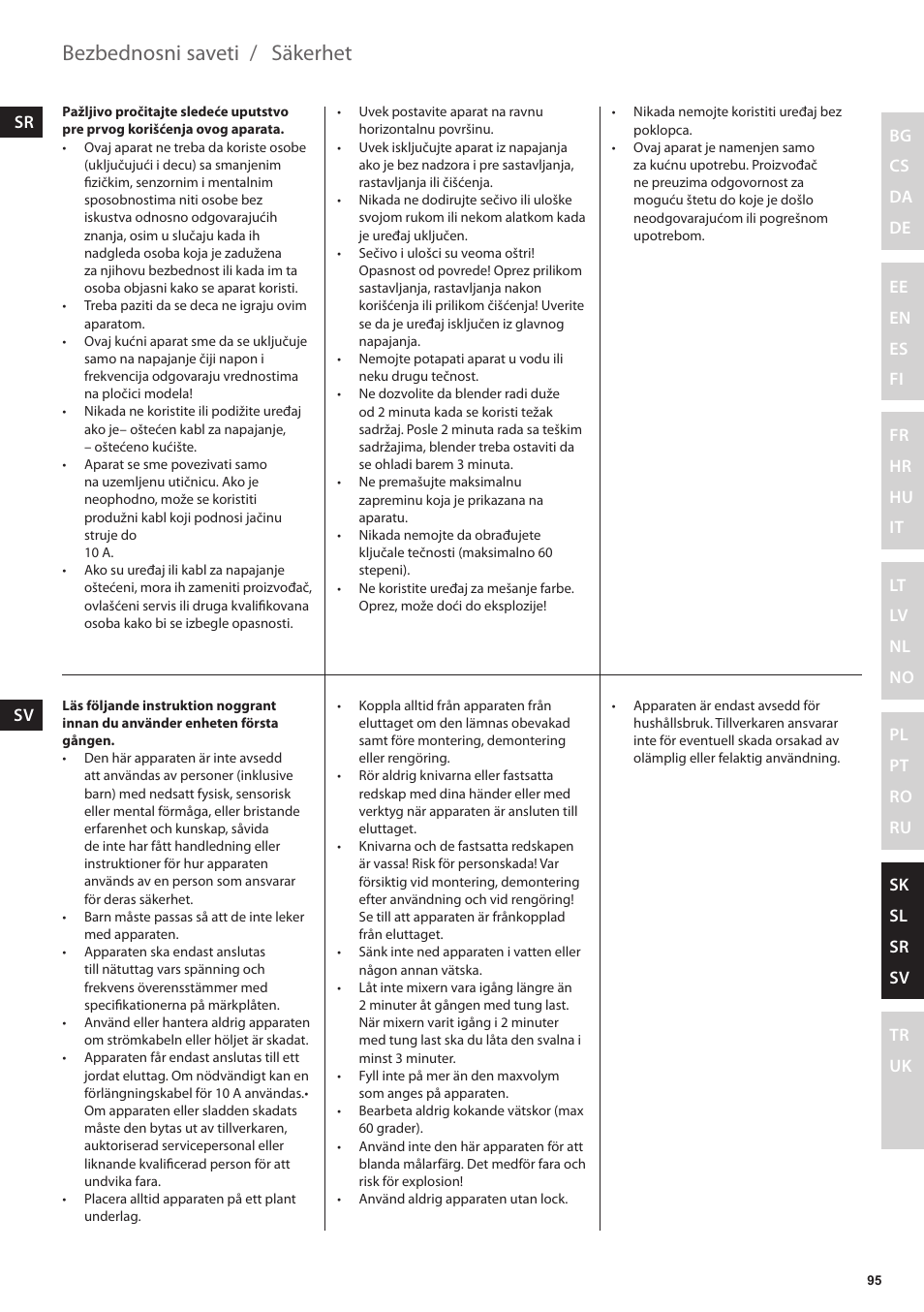 Säkerhet, Bezbednosni saveti | Electrolux EFP5300 User Manual | Page 95 / 124